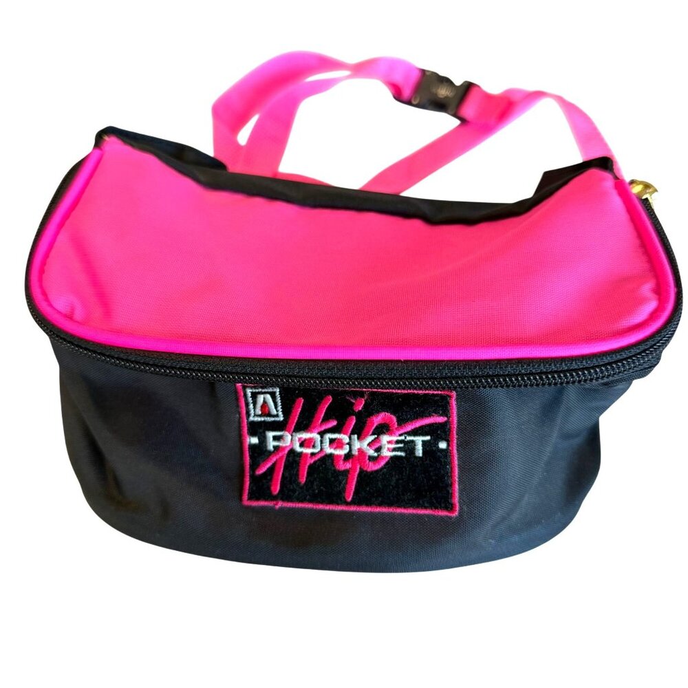 Academy Broadway Hip Pocket VTG Waist Bag Neon Pink Black Adjustable Strap Zip